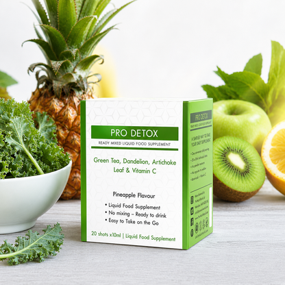 ProNutriWorld Pro Detox Botanical Liquid Food Supplement with Vitamin C | 20 × 10 ml Pineapple Liquid Shots | Green Tea, Artichoke, Dandelion, Chicory &amp; Botanical Extracts